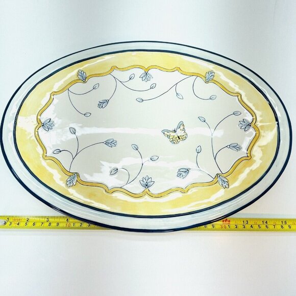 XL Fitz & Floyd Porcelain Oval Platter Embossed Mirabelle Pattern Blue Yellow - Picture 6 of 12